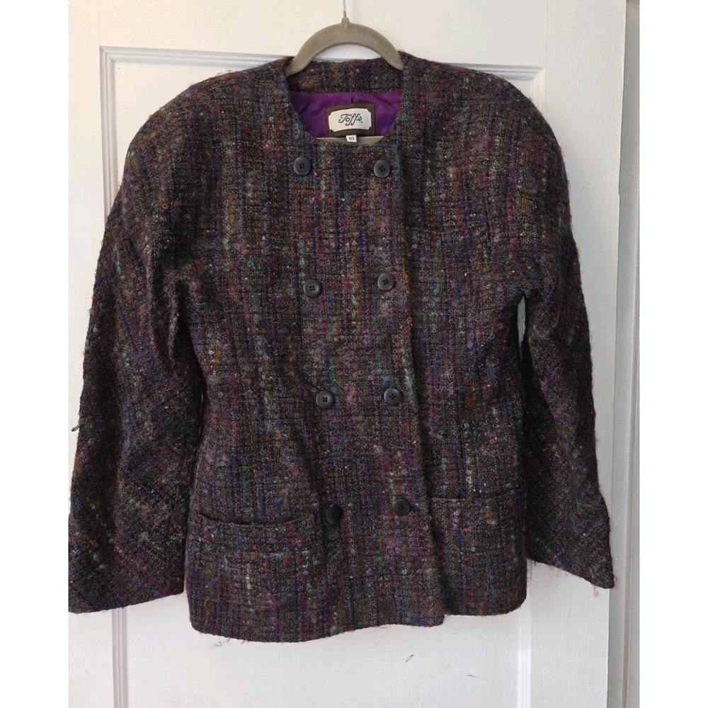 Vintage Toffs Blazer Wool Mohair Shoulder Pads Pockets 80s. Awesome Colorway. 10